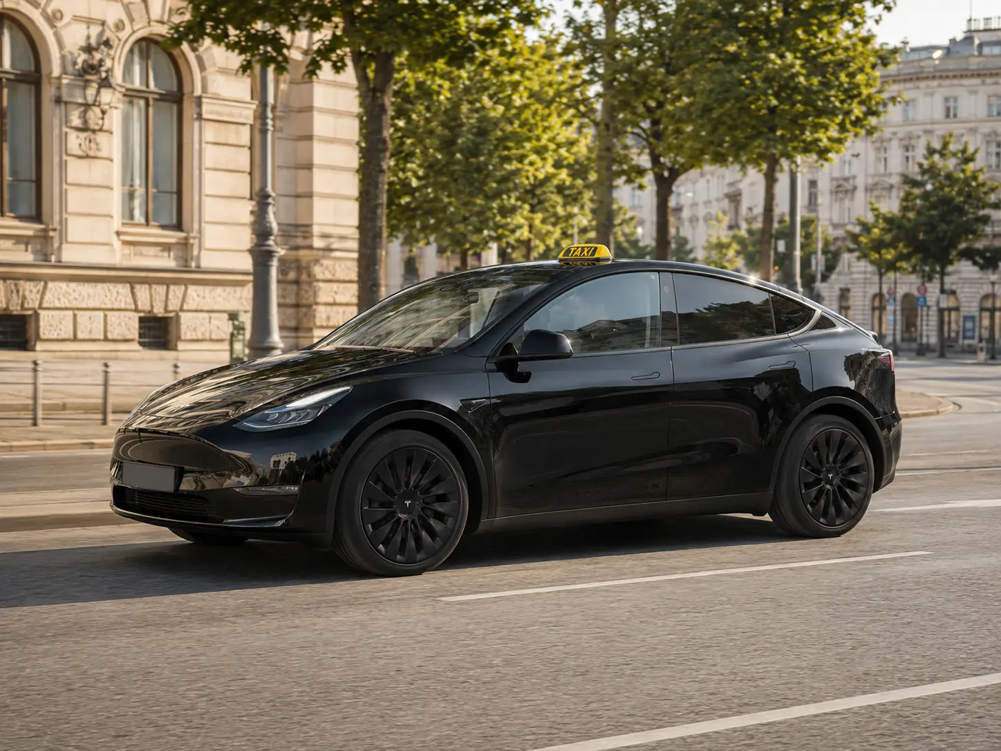 Black Tesla taxi in central Vienna